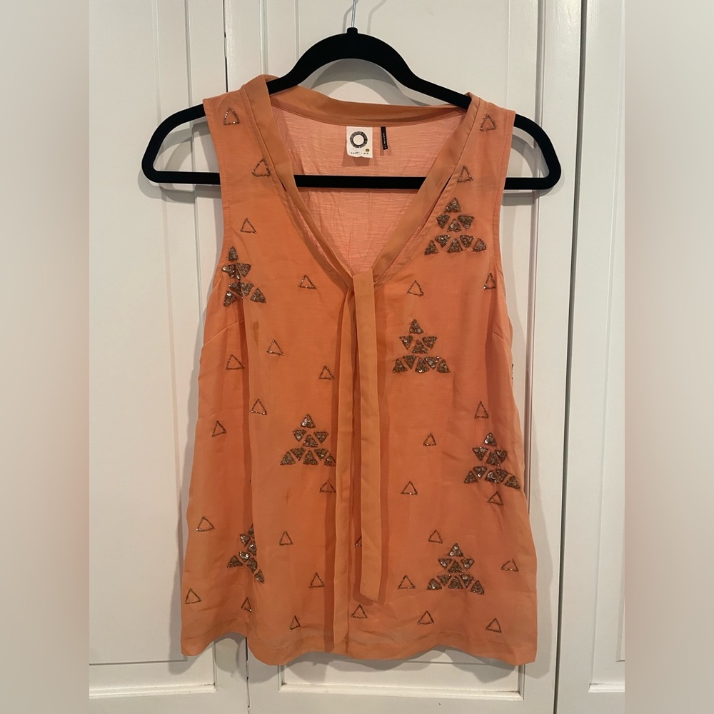 Anthropologie Orange Embellished Sleeveless Tank Top